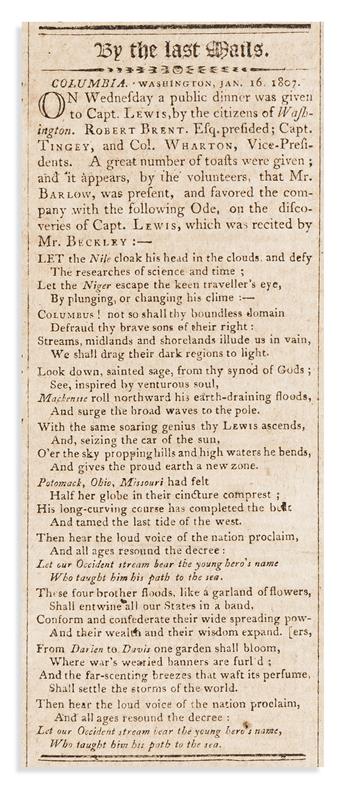 (LEWIS & CLARK.) Prospectus for the ill-fated official report by Lewis, and 3 other newspapers relating to the expedition.